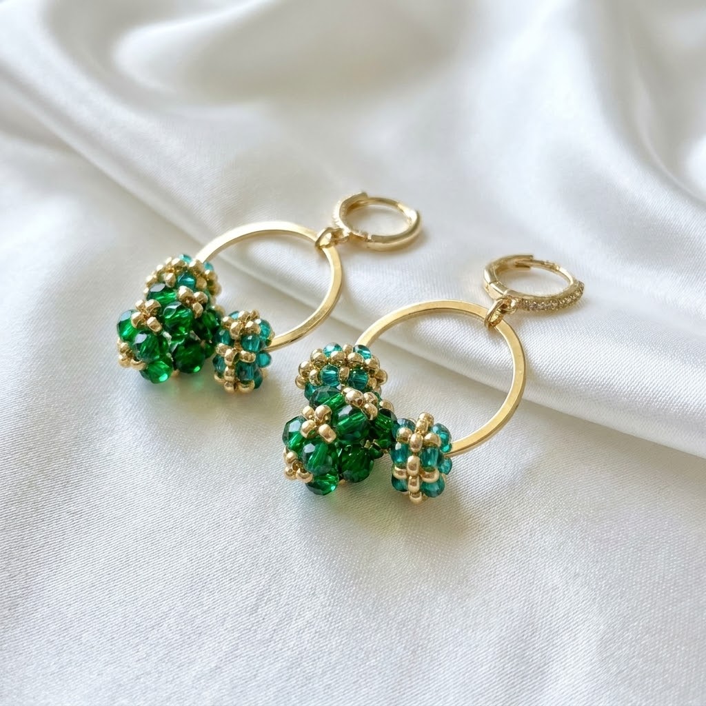 Náušnice kruhy - Emerald Bloom